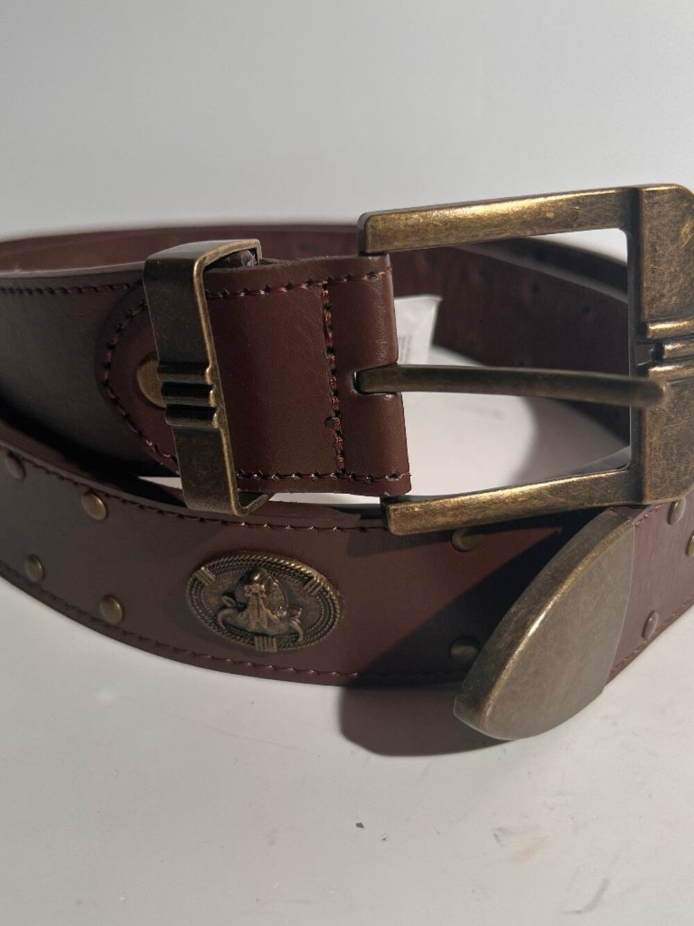 Atlas For Men Brown Leather Belt Studded Western Medallion Size 49 / 125 CM
